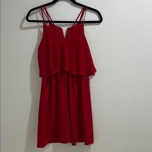 Monteau Women’s Red Dress Small Layers Flowy Lined Straps Knee Length Party